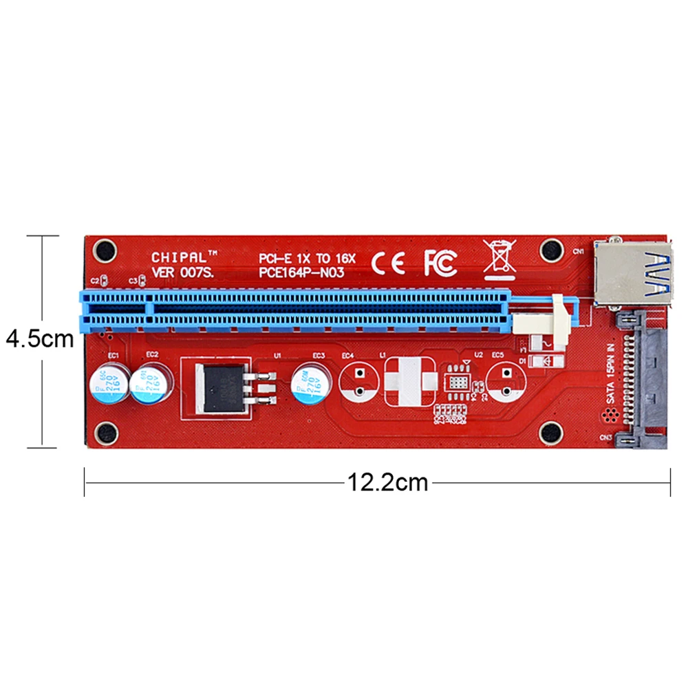CHIPAL VER007S PCI-E Riser Card 007S PCI Express PCIE 1X 16X Adapter 60CM 100CM USB 3.0 Cable 15Pin SATA Power for Video Card