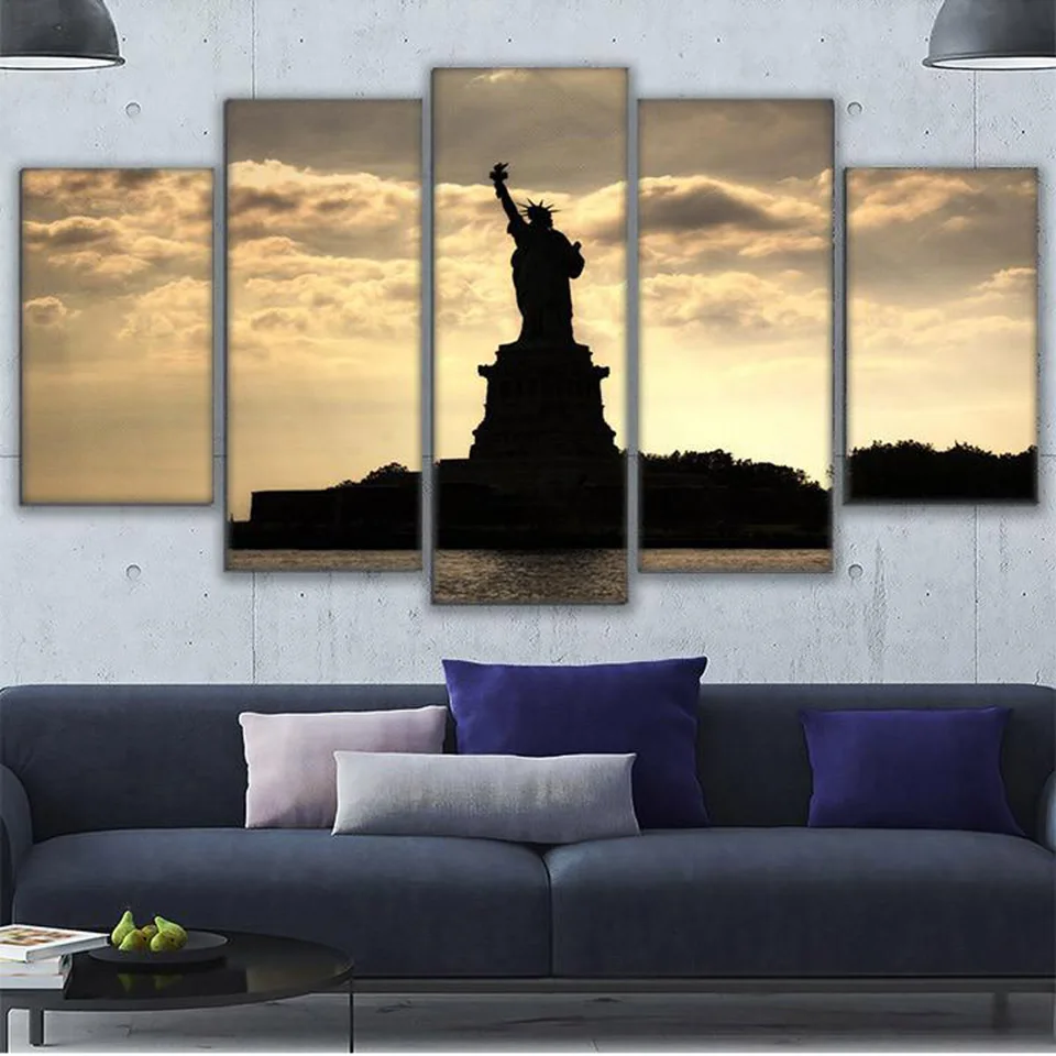 

Modular Picture Large Canvas Painting For Bedroom 5 Panel Statue Of Liberty Printed Living Room Home Wall Art Decoration