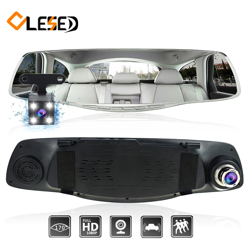 Car dash font b camera b font cam dvr dual lens rearview mirror auto dashcam recorder