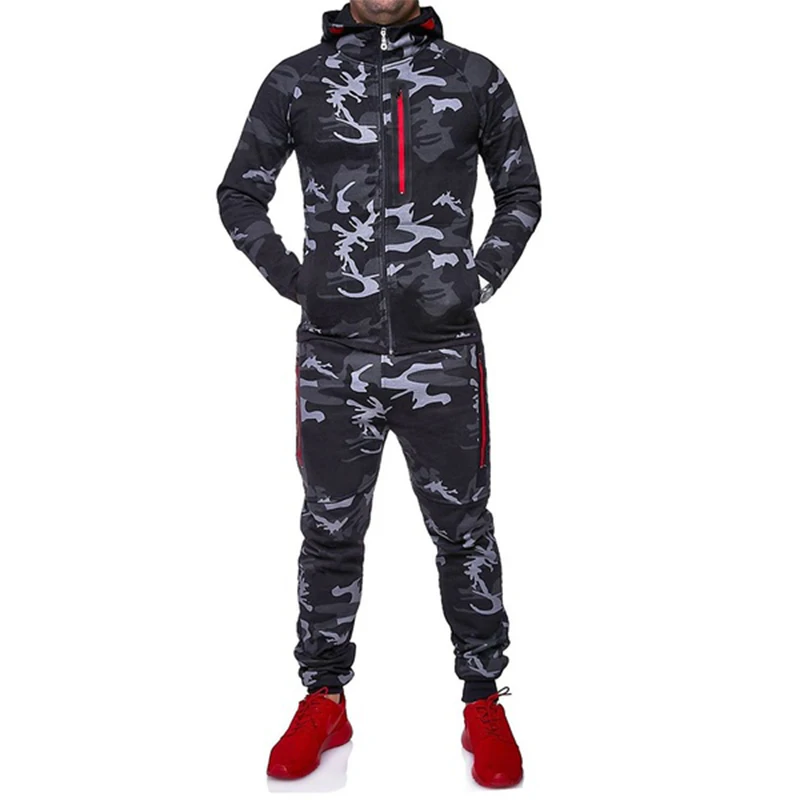 ZOGAA Men 2 Parts Hooded Sweatshirt and Sports Pants Set Camouflage Mandarin Collar Zipper Fly Military Full sleeve ZOGAA Men 2 Parts Hooded Sweatshirt and Sports Pants Set Camouflage Mandarin Collar Zipper Fly Military Full sleeve
