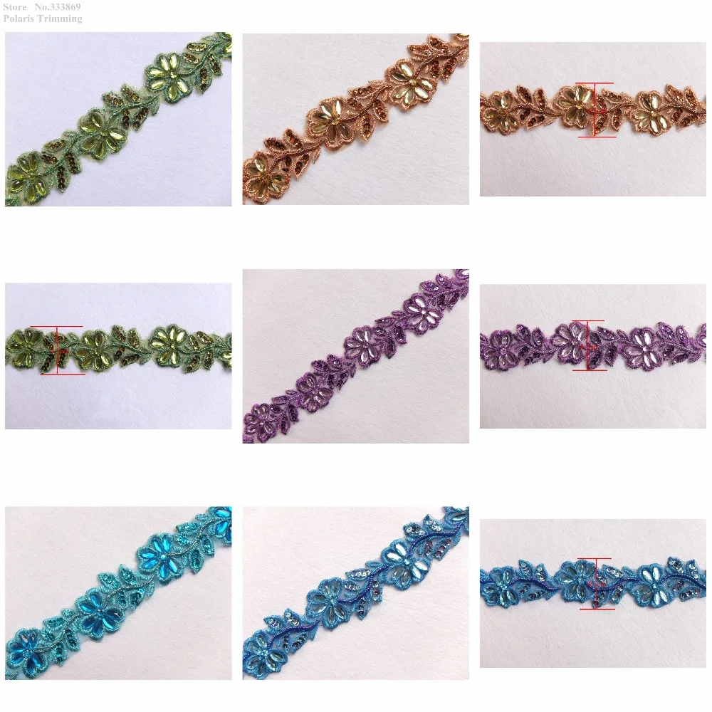 

Free Shipping 1yd x 3D Handmade 5Colors(Olive Green/Blue/Purple/Brown/Turquoise)Sequined Beaded Lace Applique Trim Patches PBT35