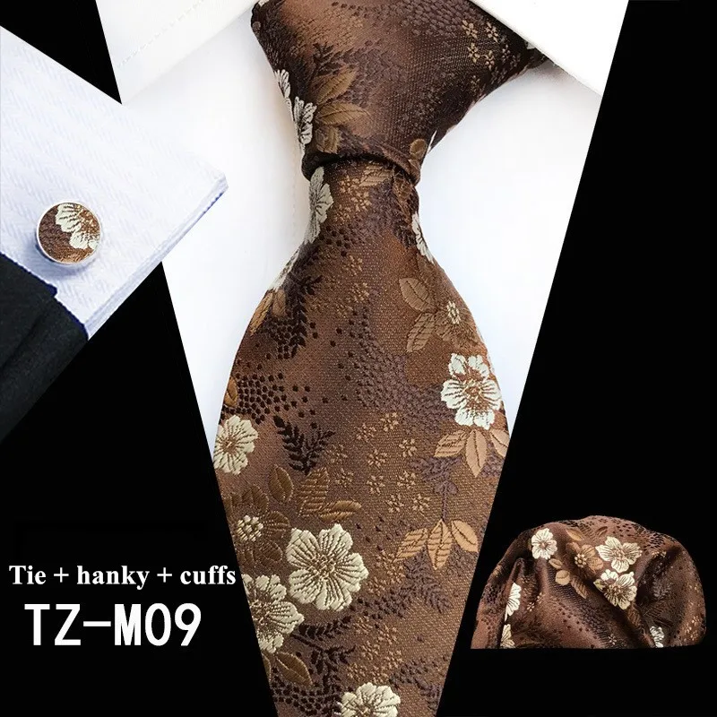 TZ-M09 Новая мода Простой Цветочный галстук мужской 8 см набор шелковых галстуков синий зеленый фиолетовый желтый серый красный свадебный однотонный галстук Hanky запонки набор - Цвет: TZ-M09