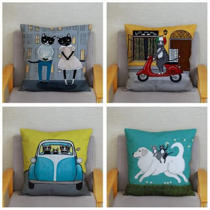 

Cute Cartoon Drive Car Cat Pillow Cover Super Soft Plush Cushion Cover 45*45 Throw Pillowcase Sofa Car Home Decor Cushion Covers