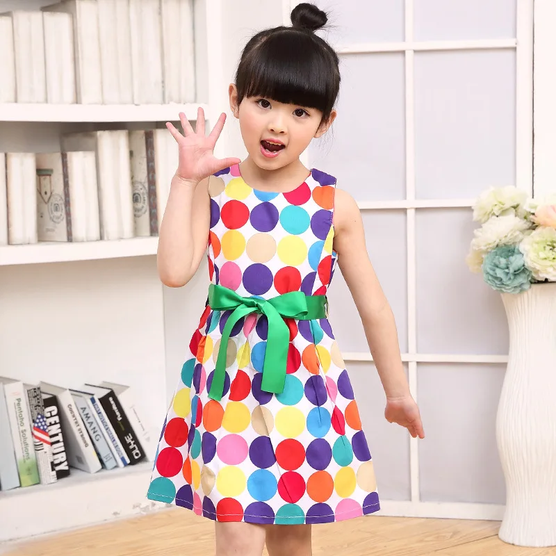 

Girls Dresses 2018 New Summer Lovely Kids Bow Dot Colorful Dress for Girls Fashion Children Clothing Baby Princess Party Dress