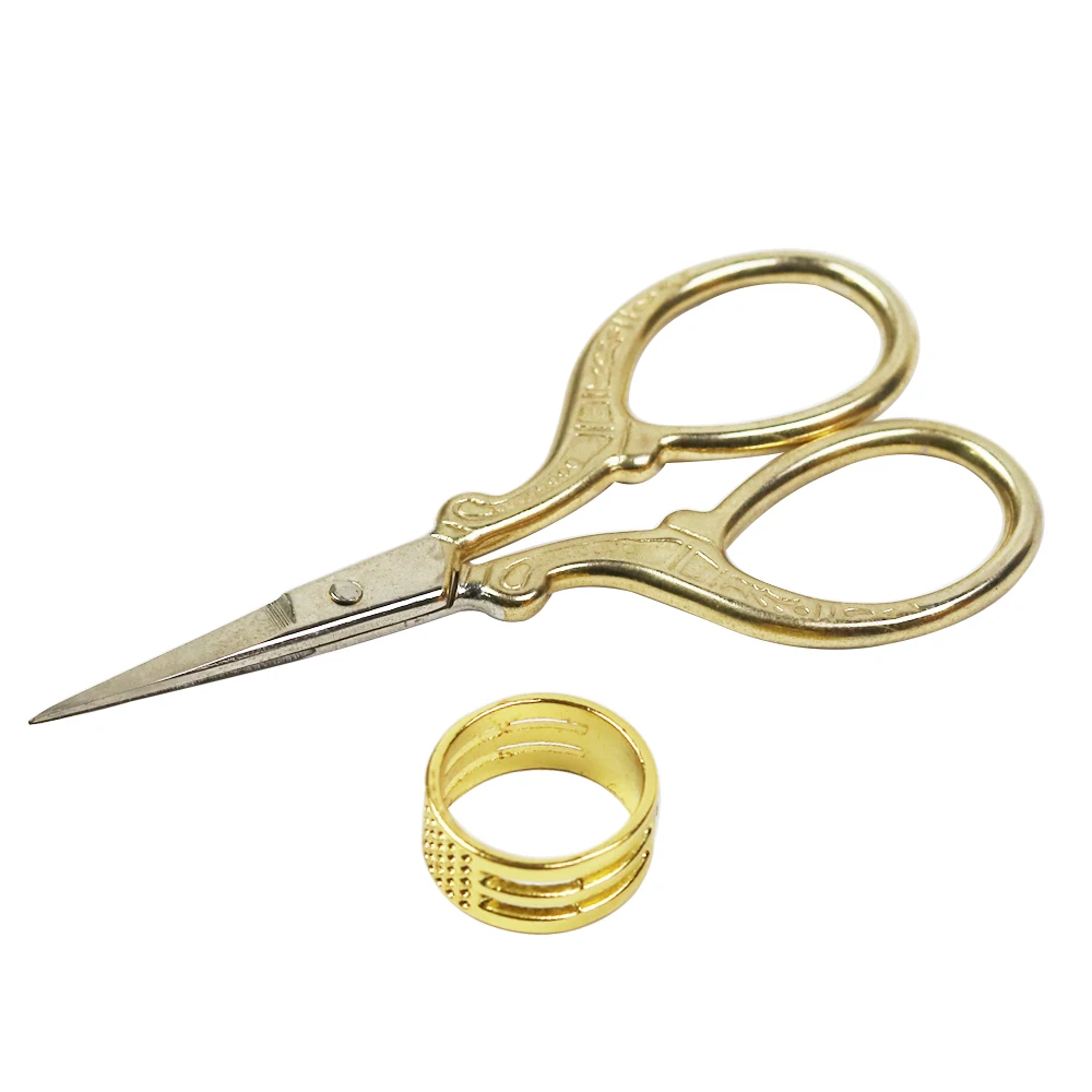 

D&D 2Pcs Sewing Kit Stainless Steel Embroidery Tailor's Scissors & Metal Stitch Sewing Thimble Sewing Set DIY Needlework Tools