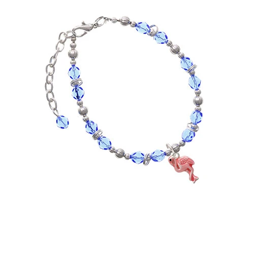 Hot Pink Flamingo Light Blue Beaded Bracelet