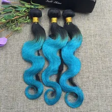 Full Shine 3 Bundles Brazilian Body Wave 100 Human Hair Sew in Extensions 1B teal Color