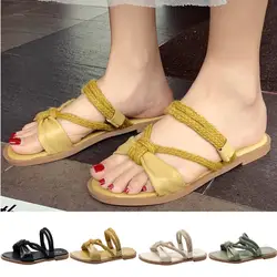 Женские летние тапочки; обувь в римском стиле в стиле ретро; желтые босоножки с открытым носком; сандалии на плоской подошве без застежки;