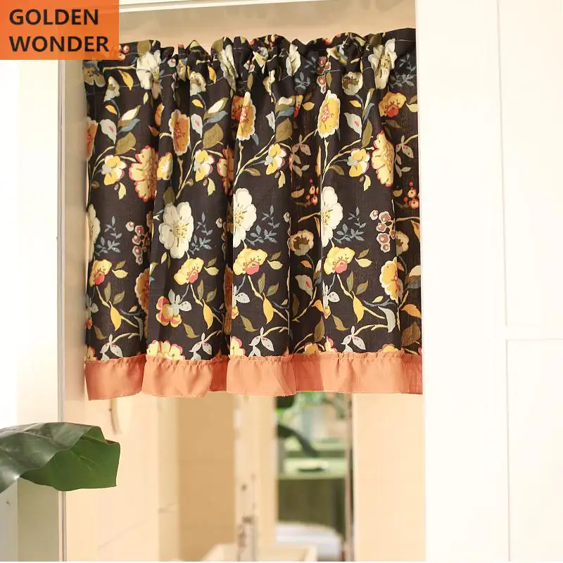 

American style Retro Cotton Curtain Half Door Cabinet Basin Decorative Short Ready Made Chinese Curtain