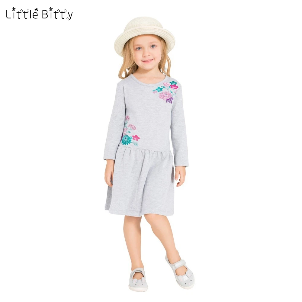 

Little Bitty Summer Dress 2019 New Baby Girls Long Sleeve solid color Dresses Girls Floral Embroidery Autumn Kids Causal Dress