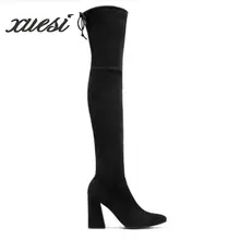 2018 Winter Knee Knee Stovepipe Boots Long Tube High Boots Thick With High-heeled Pointed Matte Leather Boots Women Shoes Botas