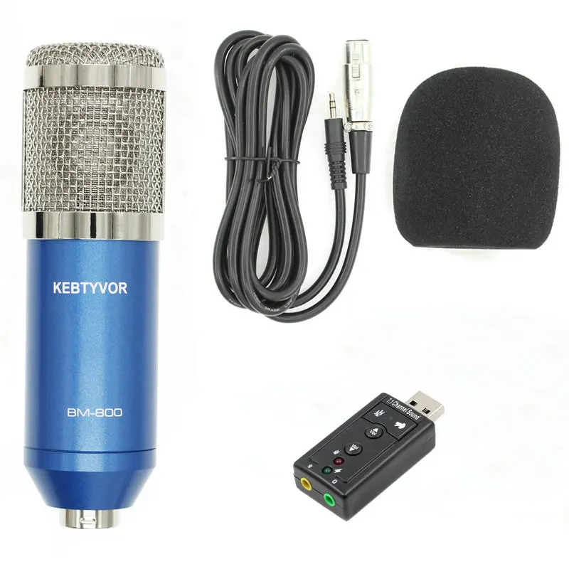 Профессиональный конденсаторный аудио 3,5 мм проводной BM800 Студийный микрофон вокальная запись KTV караоке микрофон для компьютера - Цвет: Blue