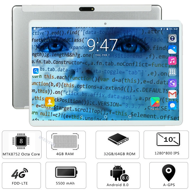 

Google Android 8.0 Tablet PC 10 inch Octa Core 4GB RAM 64GB ROM 1280x800 IPS Screen 2.5D Glass Dual SIM Wifi GPS Tablet Laptop