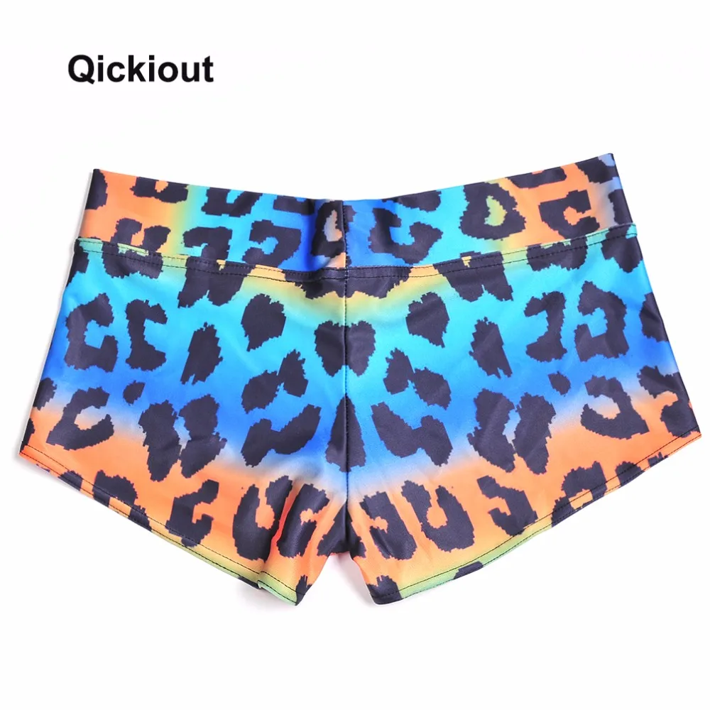 Шорты qickitout модные новые фитнес-шорты женщины повседневные градиентные синие леопардовые цифровая печать эластичность талии шорты
