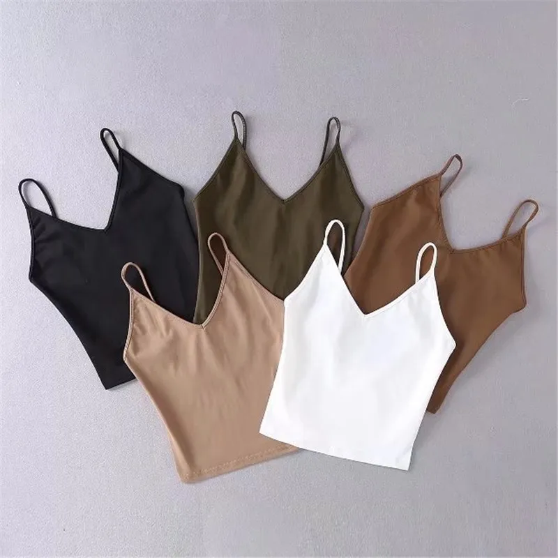 summer new sexy wild pure color harness bottoming shirt female, self-cultivation V-neck strapless short strap female