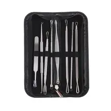 8 unids/set acero inoxidable, espinillas Remover Kit de cuidado de piel de negro de la cabeza del acné utensilio para quitar espinillas y granos herramienta de belleza con bolsa