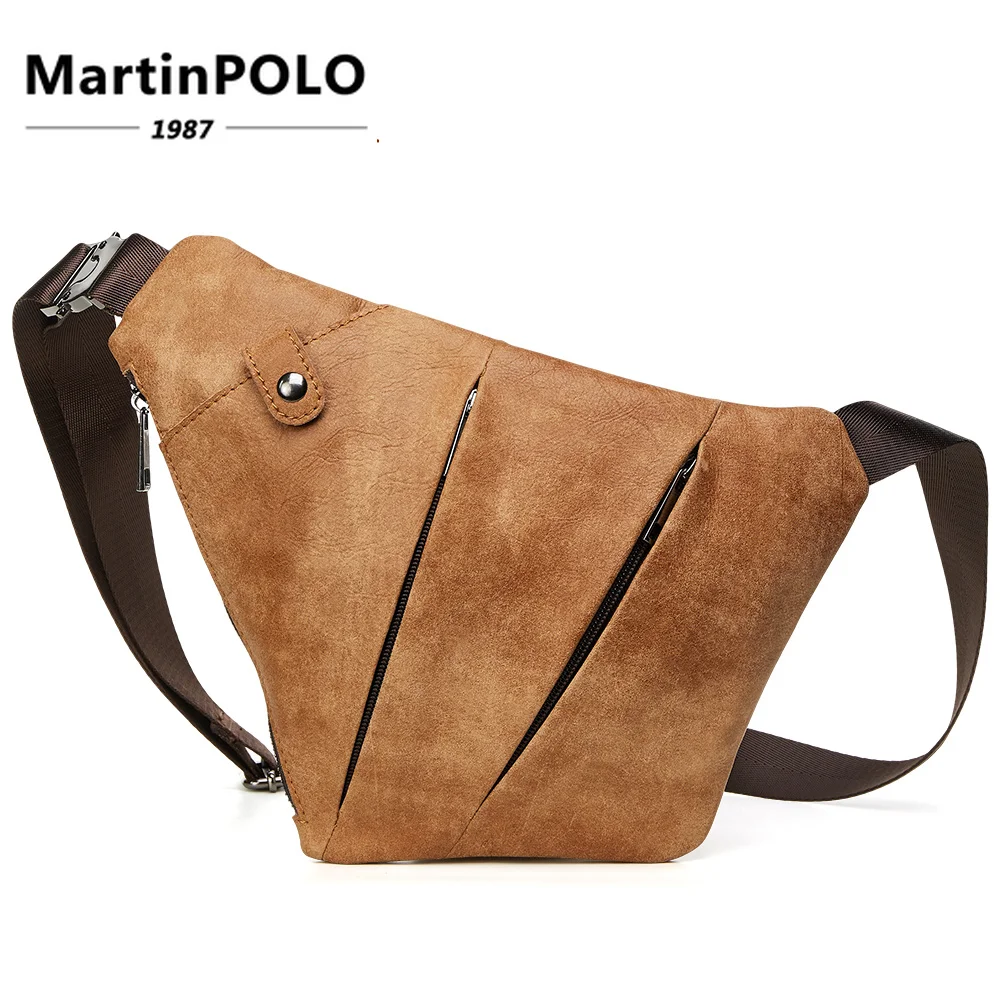 

Brand Genuine Leather Chest Bag for Men Crossbody Chest Pack Solid Flap Leather Bags Mens Shoulder Bags Small Messenger Male Bag