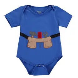 Летние модные милые детские Дети новорожденных Для маленьких мальчиков короткий рукав милый мультфильм инструмент печати синий