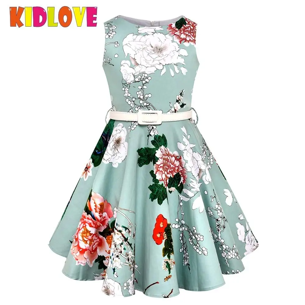 

KIDLOVE Girls Fresh Style Floral Pattern Princess Dress Fashion Vintage Sleeveless Round Neck Fluffy Party Dress Clothes ZK30