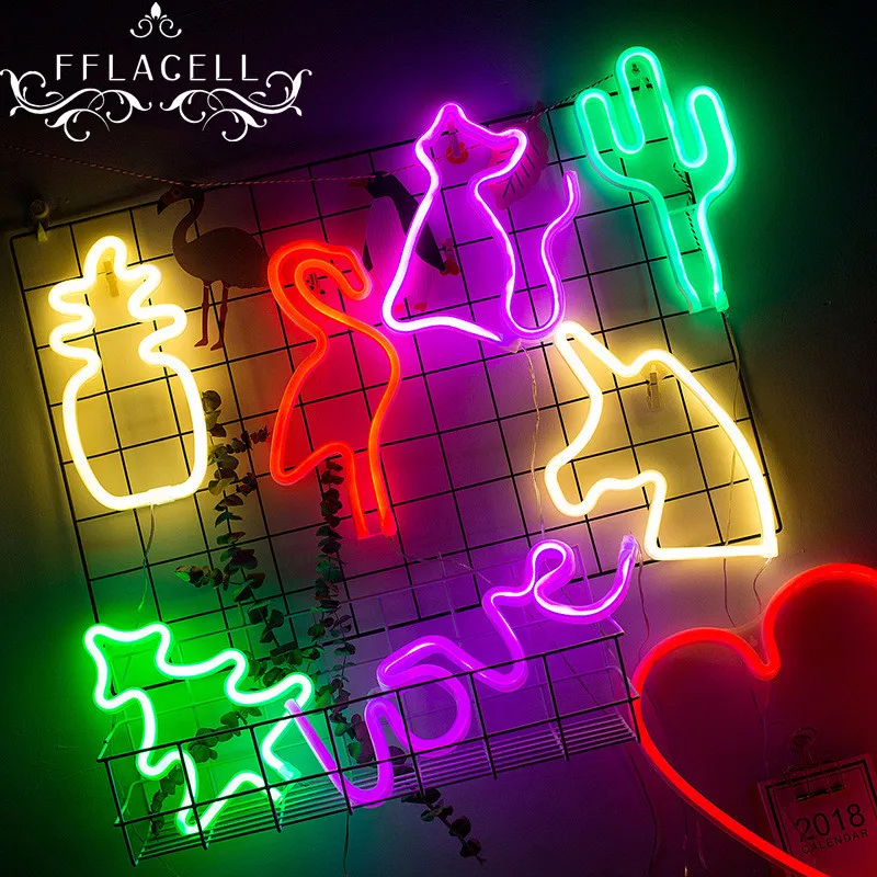 

FFLACELL Night Light Desk Lamp LED Neon Cactus Pineapple Christmas Tree Battery Operated for Home New Year Wedding Decor