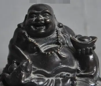 

S1239 chinese buddhism bronze yuanbao money Golden Toad wealth Maitreya Buddha statue
