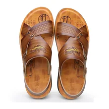 Новинка года; летние мужские повседневные сандалии на плоской подошве; кожаные Вьетнамки для отдыха; массажные пляжные шлепанцы для мужчин; размеры 38-44