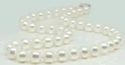 19 "8-9 мм Природный Южного Моря неподдельной белой идеальное круглый ожерелье перлы (0926)