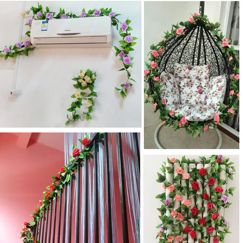 Wholesale 245cm Fake Silk Roses Ivy Vine Artificial Flowers With