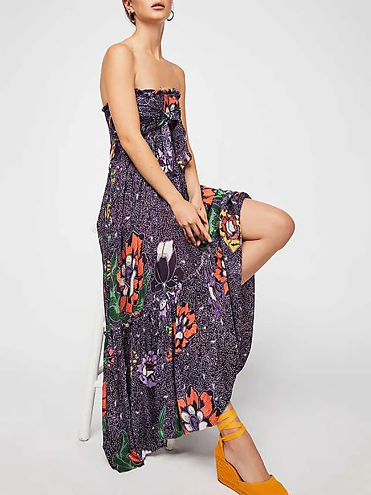 Gladiolus Boho Summer Women Dress Strapless Sexy Backless Floral Print Chiffon Maxi Dress Women 2019 Beach Long Ladies Dresses (26)