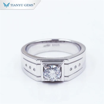 

Tianyu gems sterling silver rings luxury white/green moissanite stone party wedding engagement man ring