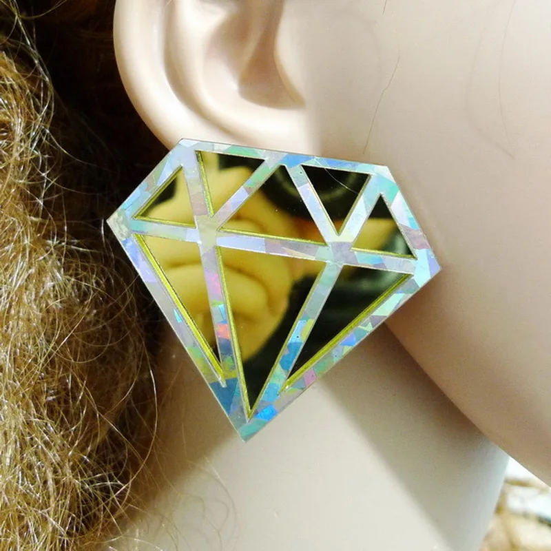 Holographic Brilliant Earring Mirror Reflecting Geometry Earrings Big