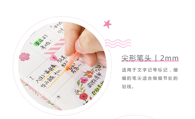 Dual Head Writing 2 in 1 Highlighter Pen Japanese Stationery Cute Office School Supplies