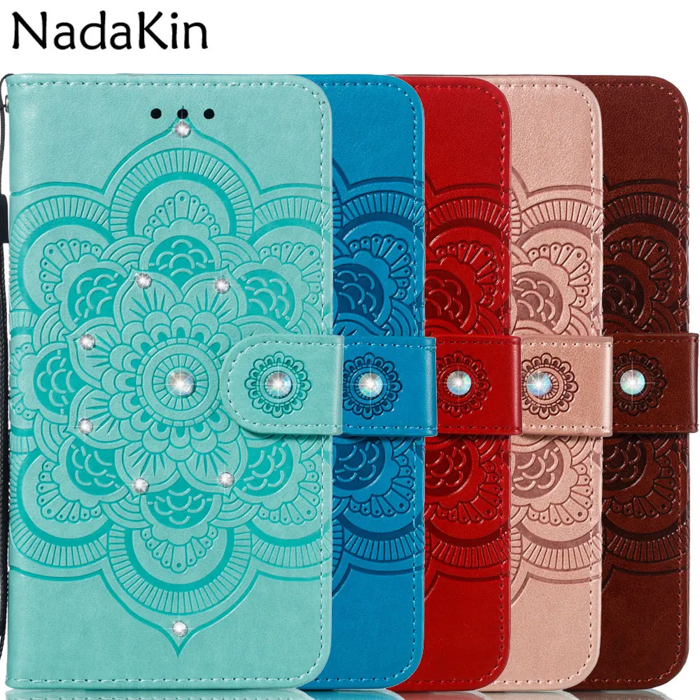 

Luxury Rhinestone Diamond Flip Book Case Shell for Huawei P Smart 2019 Honor 10 Lite Leather Wallet Flower Cover With Strap
