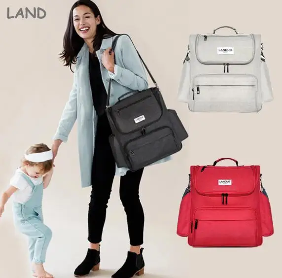 LAND пеленки мешок большой Ёмкость подгузник сумка Мода для мамы сумка mochila, мешок для прогулочной детской коляски