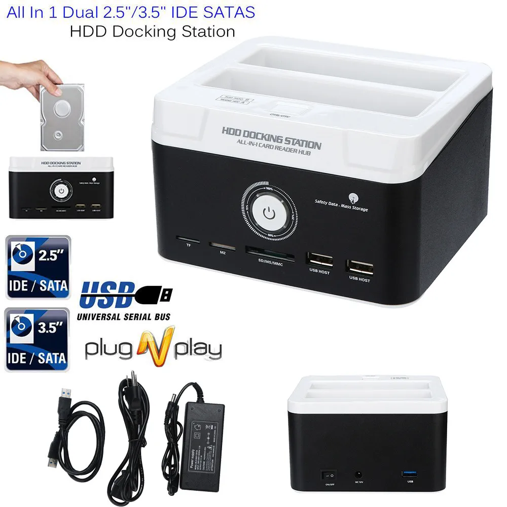 

Hard Disk Drive Dock OTB Card Reader Dual 2.5" 3.5" SATA IDE HDD Docking Station O.15