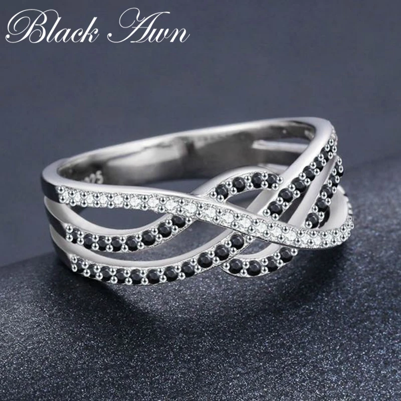 Трендовое ювелирное изделие из 925 пробы серебра 2,6 г, черная шпинель, обручальные кольца для женщин, девушек, вечерние, подарок, Bijoux C448