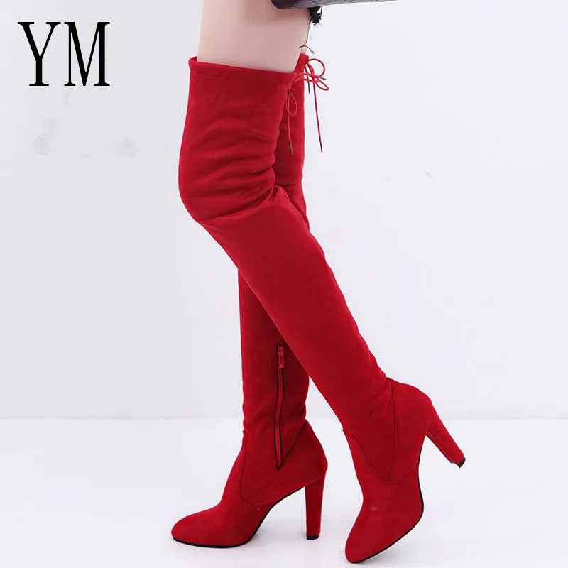 Ceny Gorące kobiety dorywczo czerwone na buty do kolan buty zimowe damskie platformy z okrągłym czubkiem wysokie czółenka ciepłe buty na śnieg Zip Mujer 43