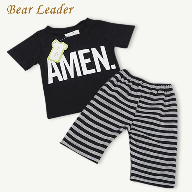 Bear leader/Детские комплекты одежды; комплекты одежды для малышей; одежда с буквенным принтом+ синие штаны в полоску; детская одежда из 2 предметов