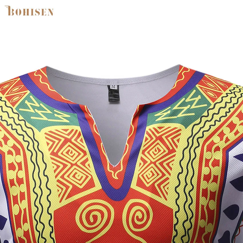 BOHISEN African Dashiki T-Shirt Men Clothes Hip Hop Short Sleeve Formal Dress Male Traditional African Print Clothing