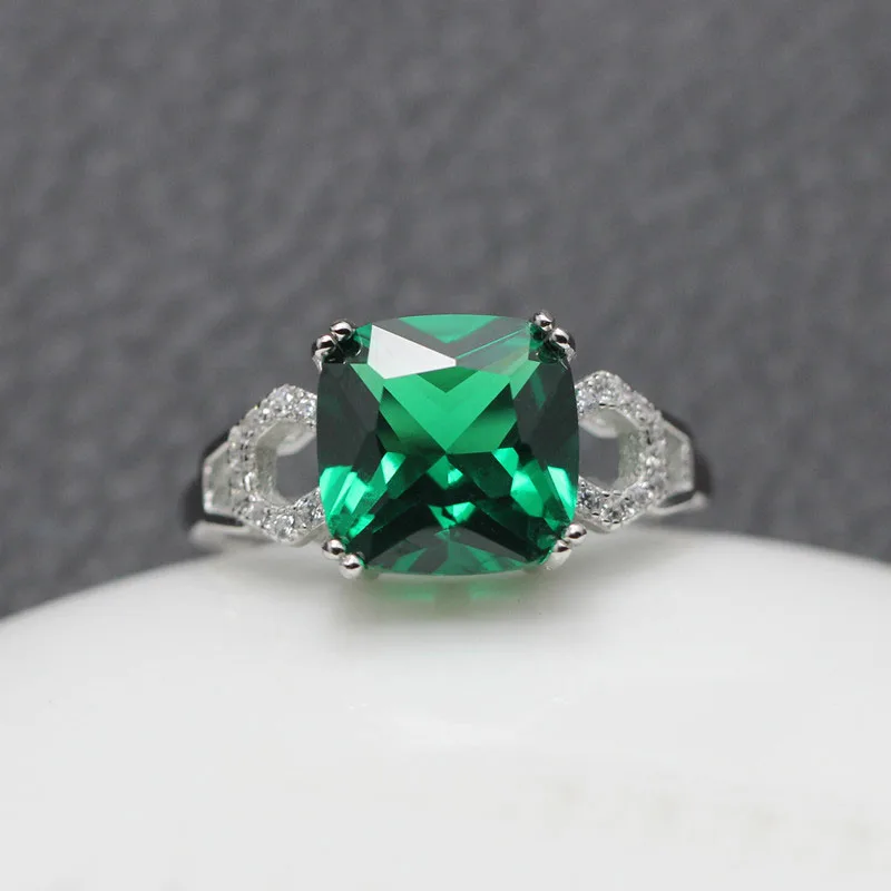 green stone jewelry rings for women 925 sterling silver ring square