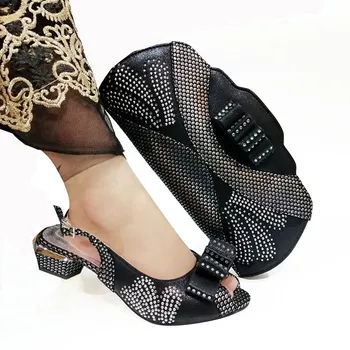 

Black New Fashion Italian Shoes with Matching Clutch Set Decorated with Rhinestone Shoes Woman High Heel Nigerian Women Wedding