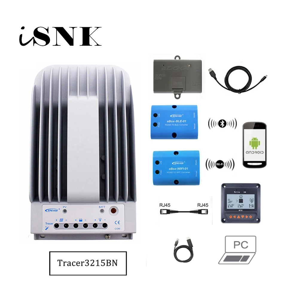 Tracer3215BNN 30A MPPT Контроллер заряда солнечной батареи 3215BN MT50 eBox-WIFI-01 Bluetooth eLog01 RTS300R47K3.81A