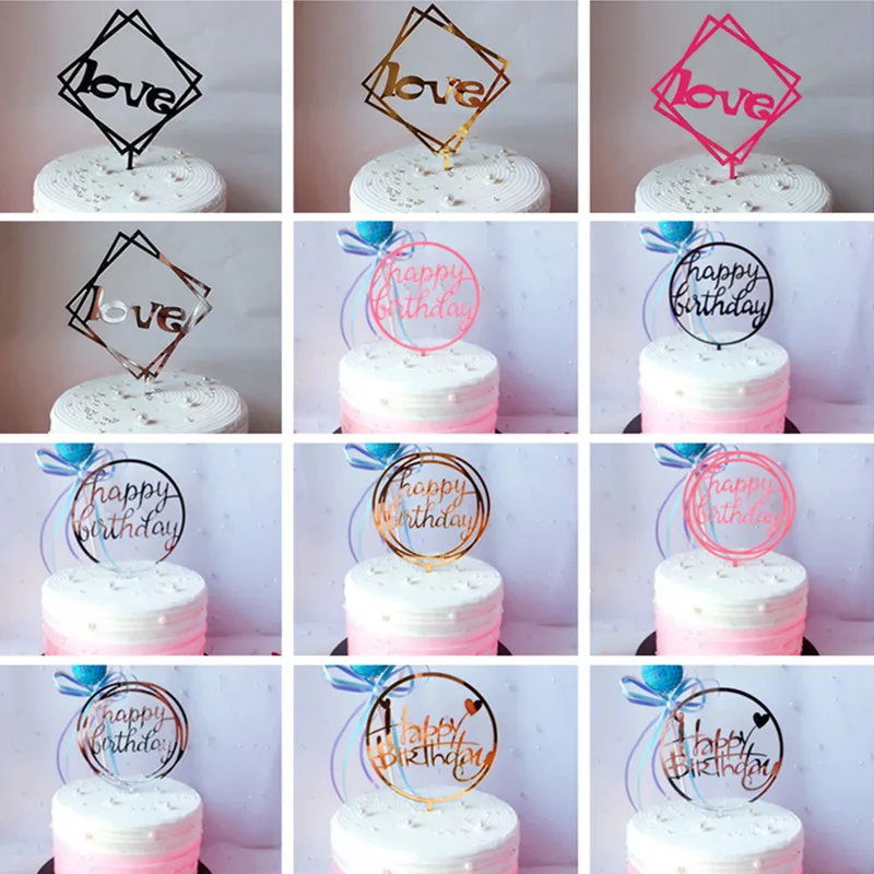 

Gold Happy Birthday Love Cake Topper Cupcake Flag Baby Shower Birthday Party Decorations Kids Adults Wedding Decoration Supplies