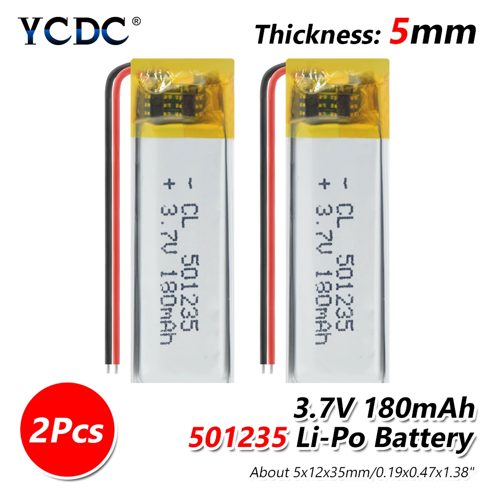 501235 3,7 v 180mAh li-po литий-ионный Литий-полимерный литий-полимерная батарея 3 7 Вольт 1/2/4 шт. аккумуляторные батареи для dvd gps навигации - Цвет: 2 PCS