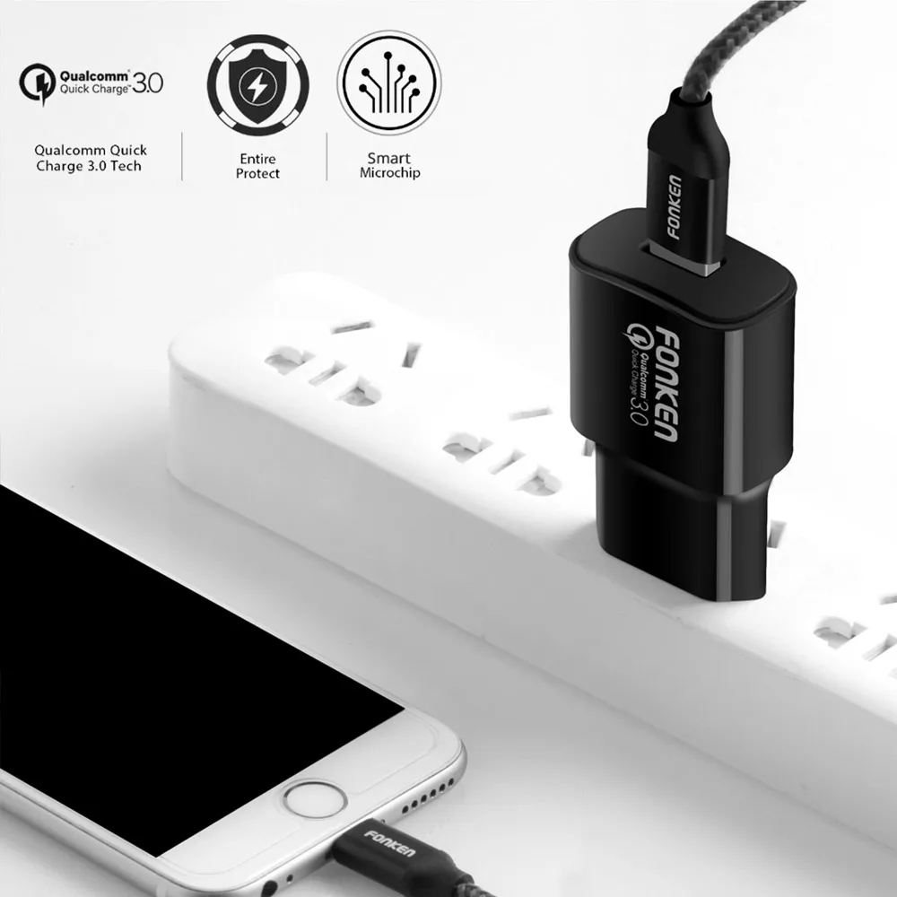 FONKEN Quick Charge 3,0 USB зарядное устройство Быстрая зарядка QC 3,0 2,0 18 Вт с быстрым зарядным кабелем настенный адаптер для мобильного телефона зарядное устройство s