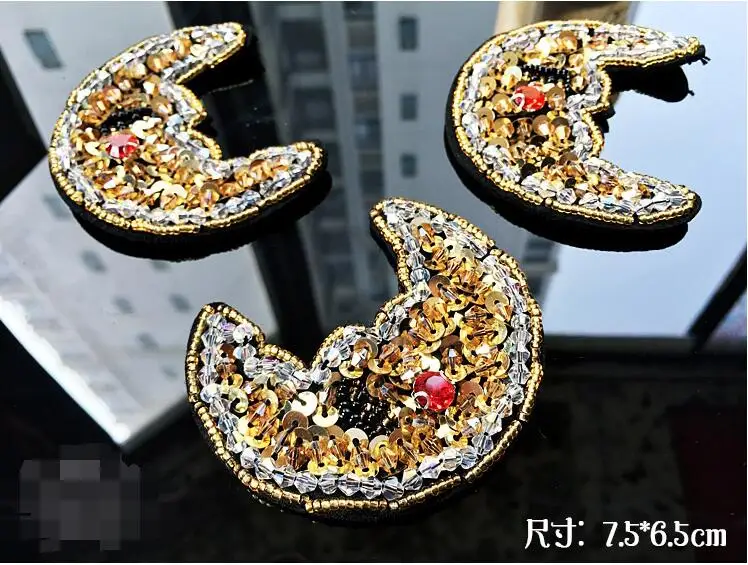 

1Pcs Rhinestone moon Beaded Patch for Clothing Sewing on Beading Applique Shirt Shoes Bags Apparel DIY Decoration Patche