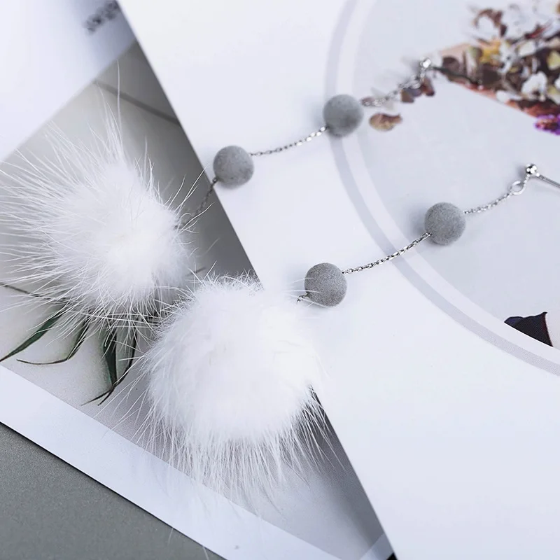 

Holiday Fluffy Ball 925 Silver Dangling Earrings
