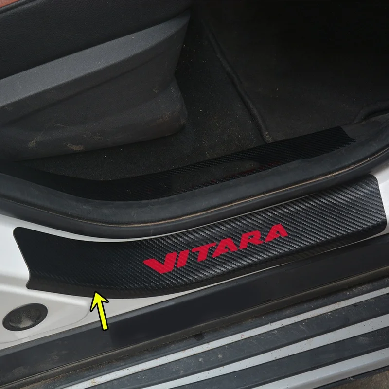4 шт. виниловая наклейка из углеродного волокна, Накладка на порог двери автомобиля для Suzuki Vitara s-cross, автозапчасти, аксессуары