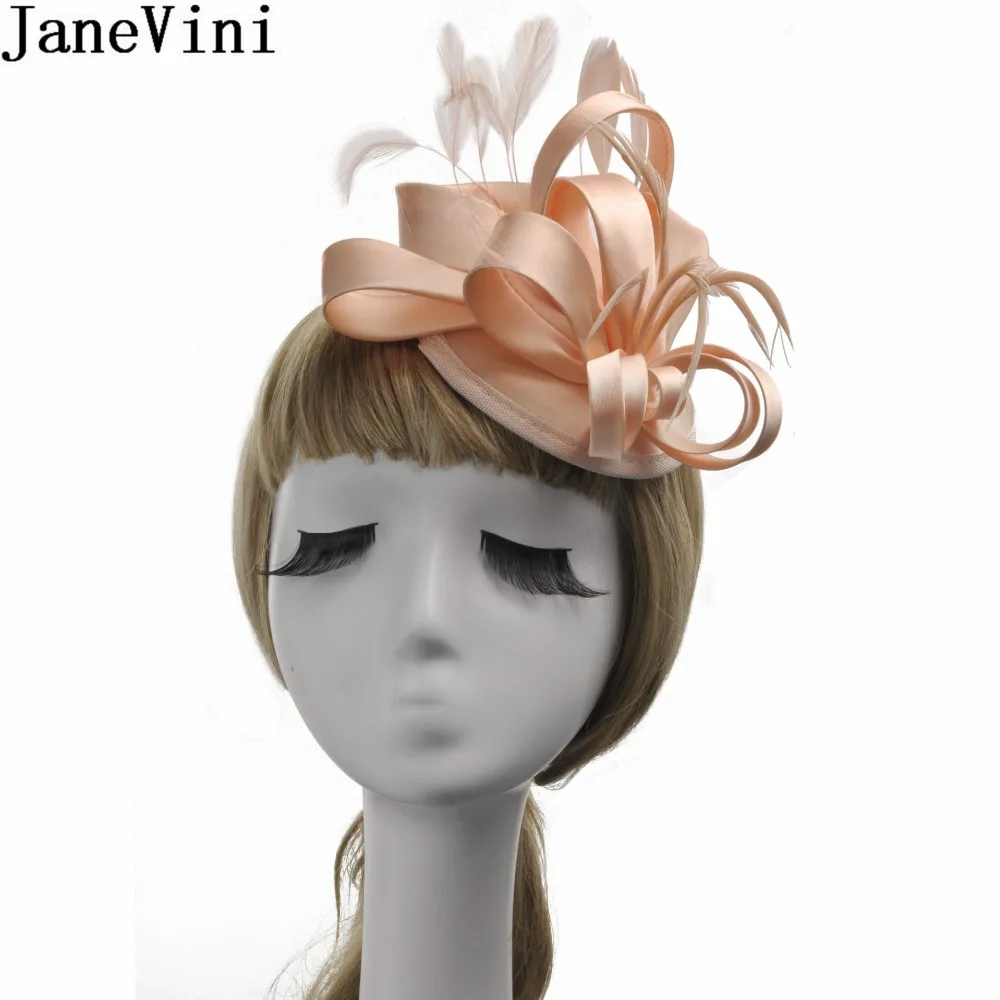 JaneVini шикарная Женская Свадебная шляпка головные уборы с перьями Коктейльные Вечерние свадебные аксессуары для волос шляпа с шпилькой