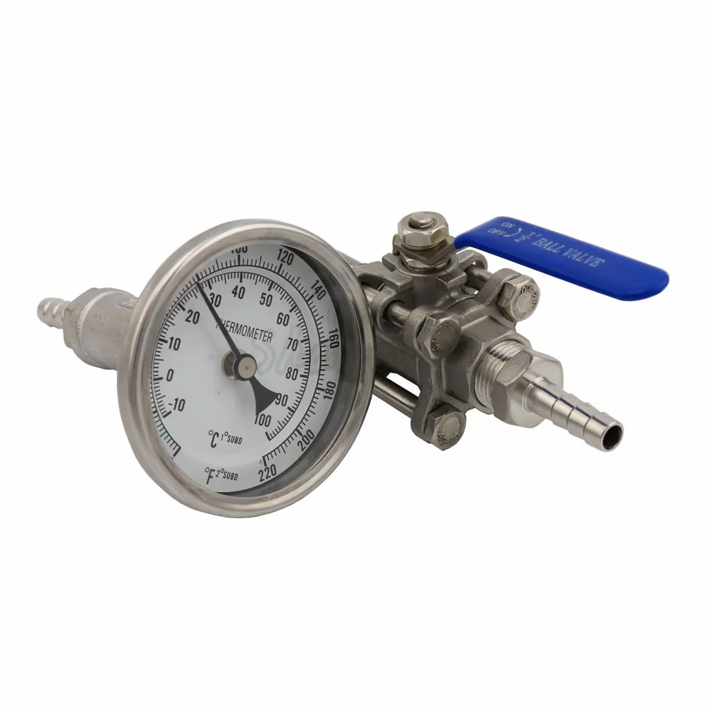 Stainless Steel Ball Valve Hose Barb&Hex Nipple 12In-line Thermometer & 3pc Ball Valve Counterflow Wort Chiller Homebrew Beer (4)
